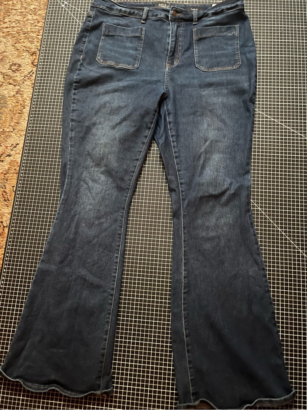 Judy Blue Dark Indigo Flare Jeans with Front Patch Pockets